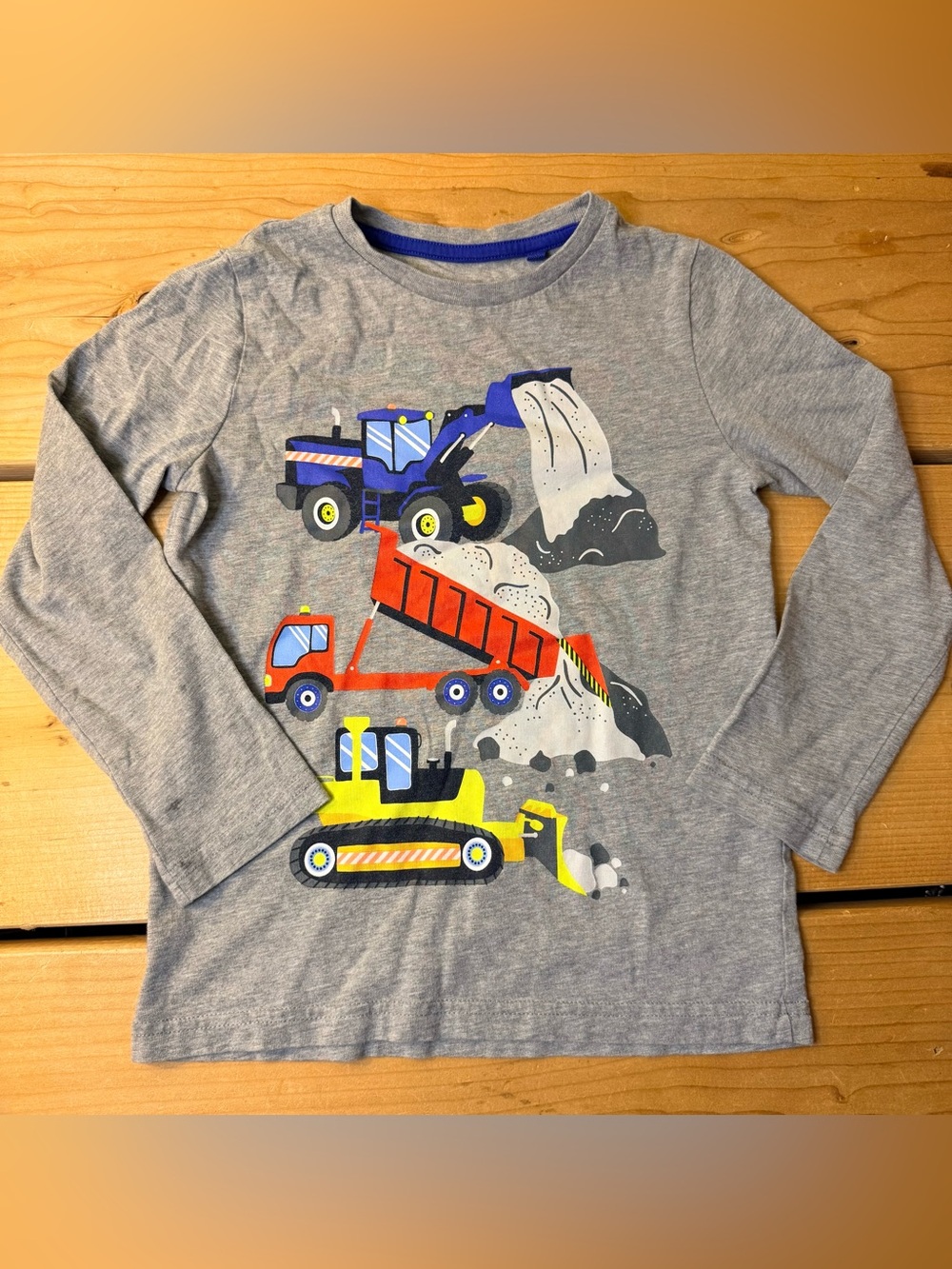 Mini Boden Construction Vehicles Long Sleeve Shirt 5/6 Bulldozer Dump Truck FLAW